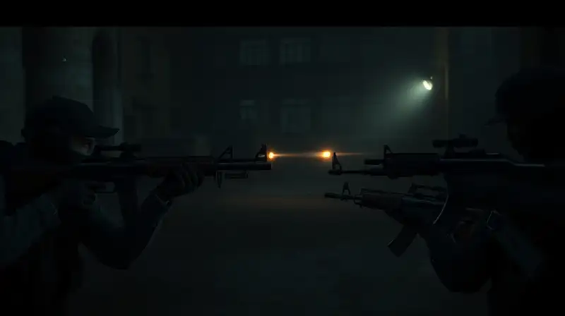 Armas en combate tenso con luz tenue