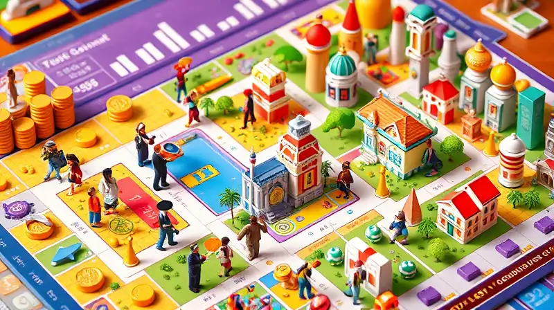 Tablero colorido con comercio y crecimiento estratégico