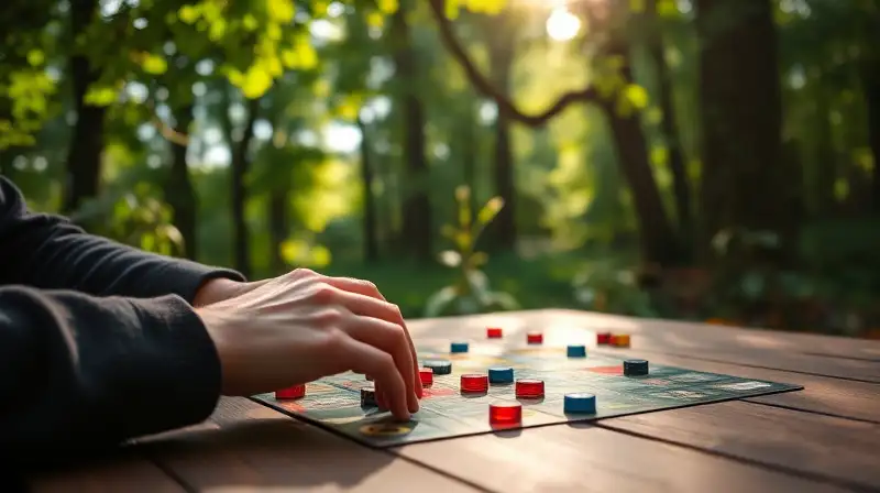 Persona juega juegos de mesa en bosque
