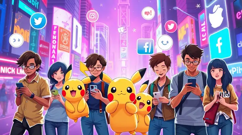 Personajes Pokémon GO usando redes sociales vibrantes