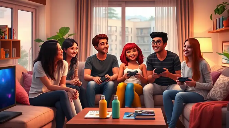 Adolescentes Sims felices en sala acogedora