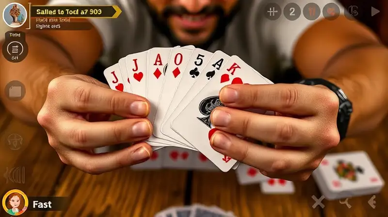 Manos mostrando cartas en juego digital