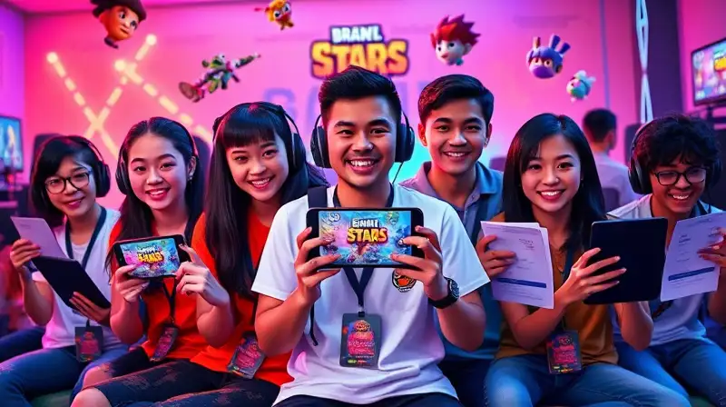Equipo diverso jugando Brawl Stars competitivo