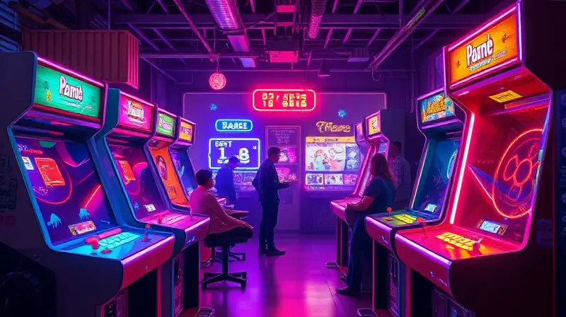 Arcade retro con hologramas y elección dinámica