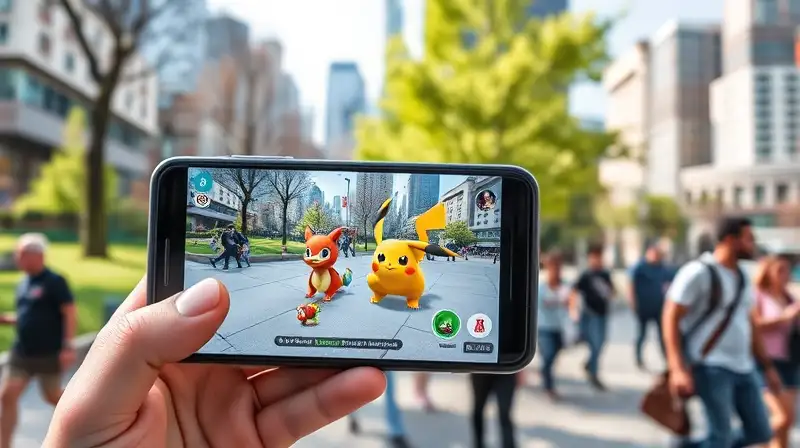 Persona juega Pokémon GO en parque urbano