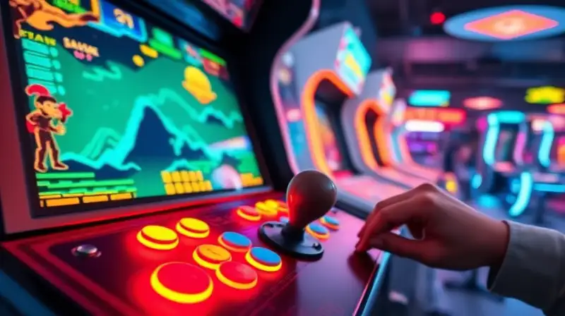 Máquina arcade retro con luces y acción