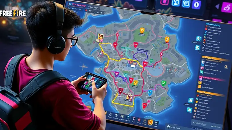 Jugador novato estudia mapa colorido estratégico