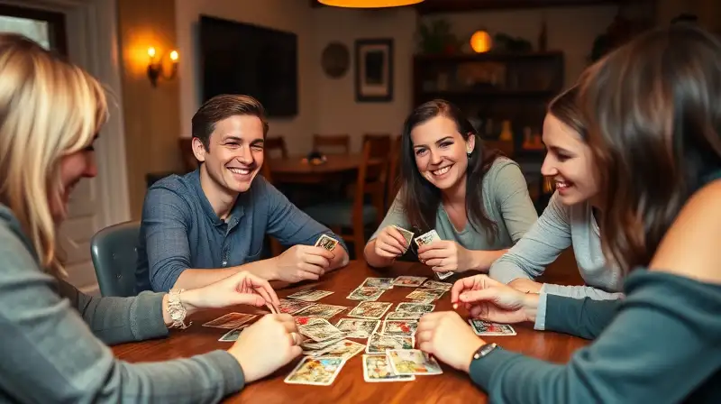 Amigos juegan cartas en ambiente cálido