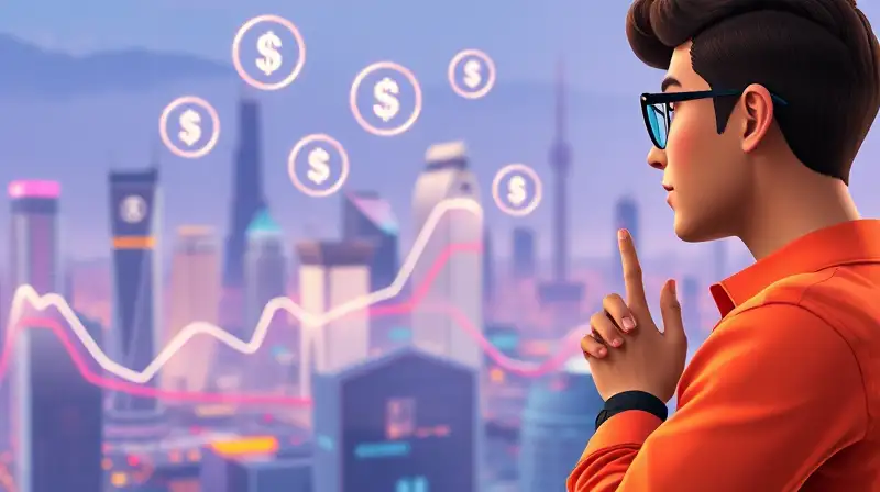 Sim analiza finanzas en ciudad futurista