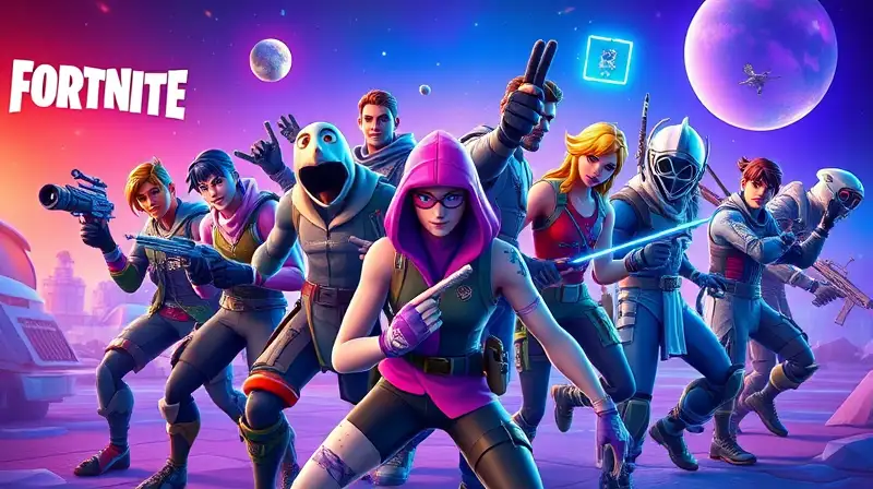 Personajes de Fortnite en escena vibrante