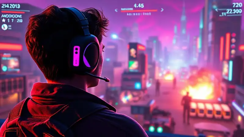 Jugador atento en batalla futurista vibrante