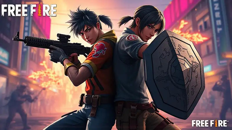 Dos personajes Free Fire en acción dinámica
