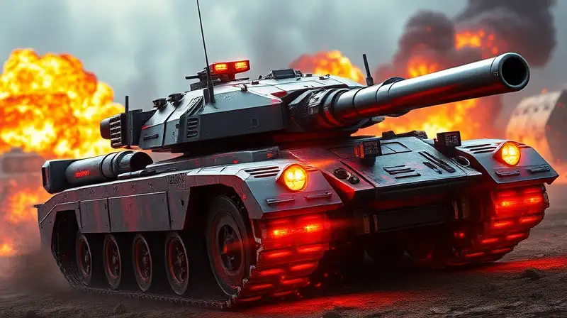 Tanque blindado futurista en acción vibrante