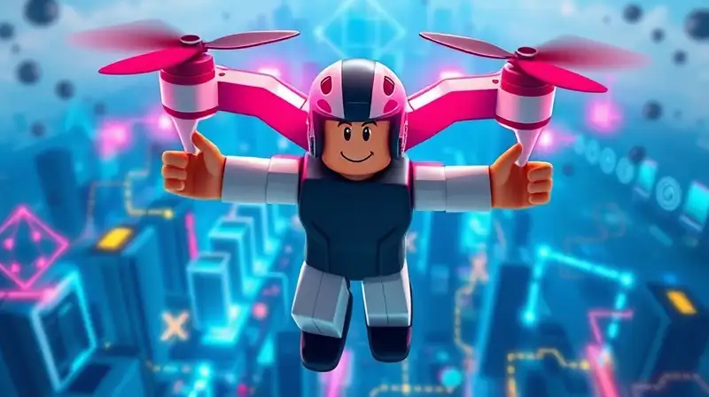 Avatar de Roblox con alas y tecnología
