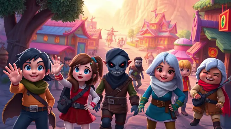 Personajes en mundo vibrante con aventuras