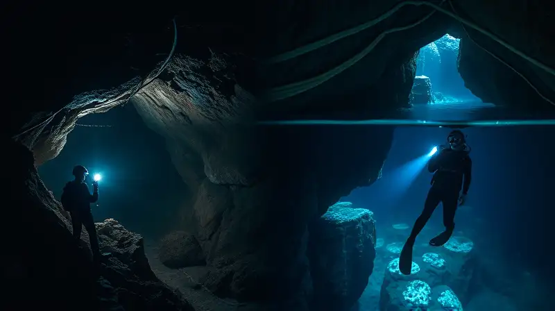 Exploración simultánea de cuevas terrestre y submarina