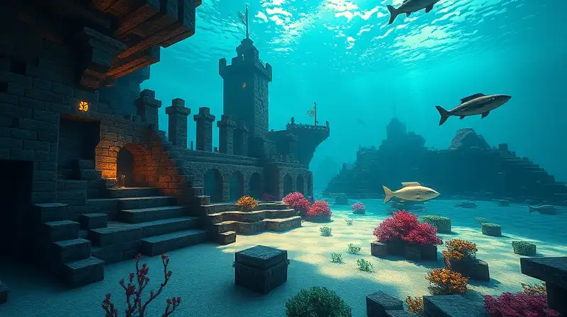 Océano Minecraft con ruinas y tesoros
