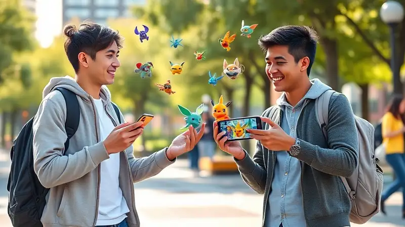 Dos jugadores intercambian Pokémon en parque