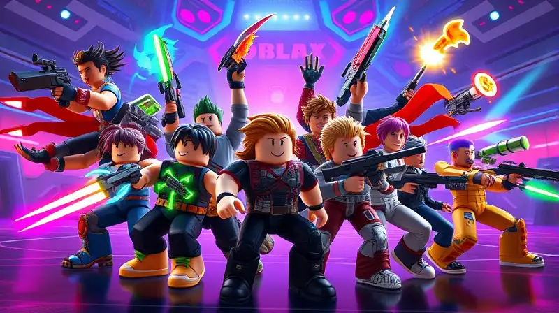 Personajes de Roblox luchan juntos vibrantes