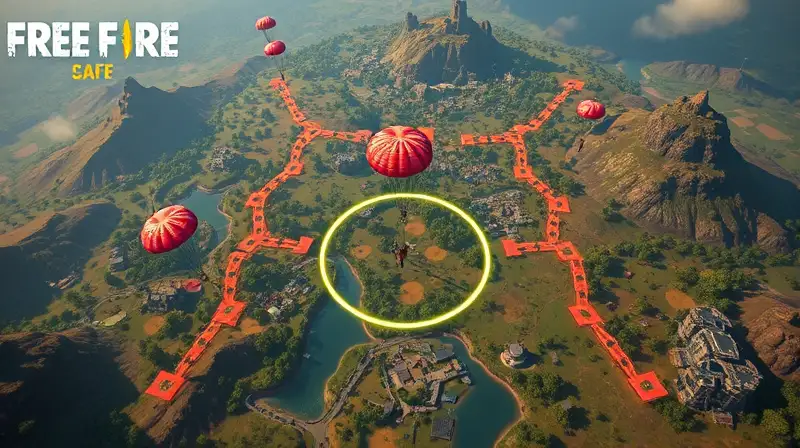 Vista aérea del mapa y jugadores aterrizando