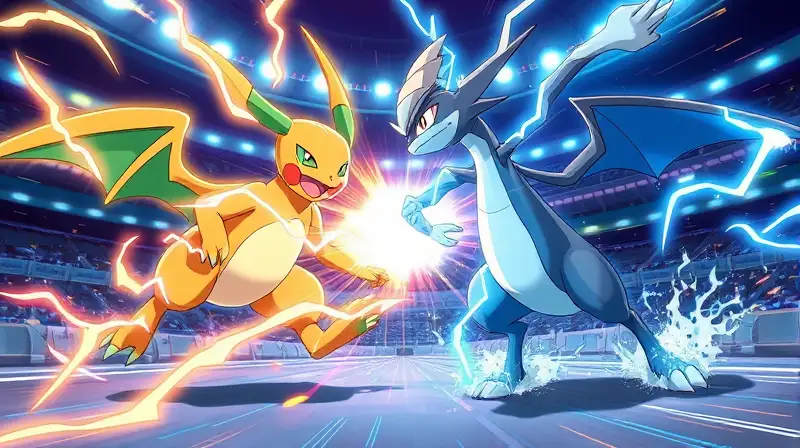 Batalla dinámica de Pokémon eléctrico vibrante