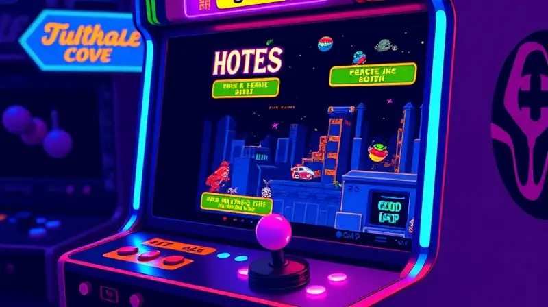 Máquina arcade retro con gráficos pixelados