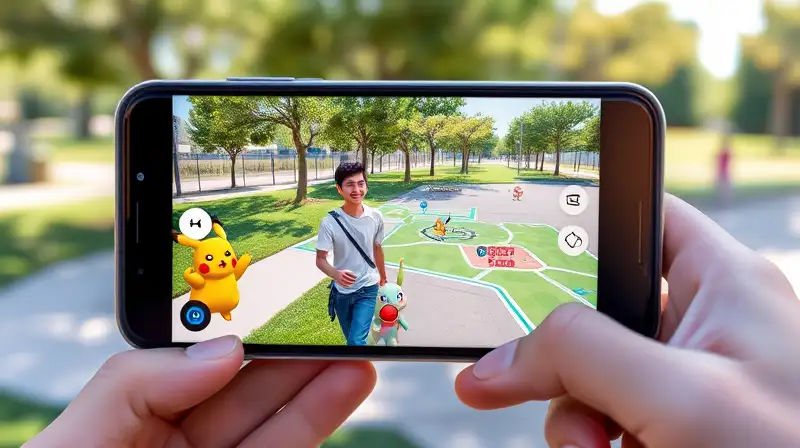 Jugador sonriente con Pokémon GO al aire
