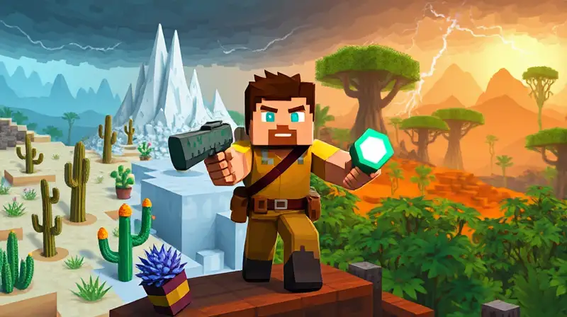 Personaje de Minecraft en paisajes extremos