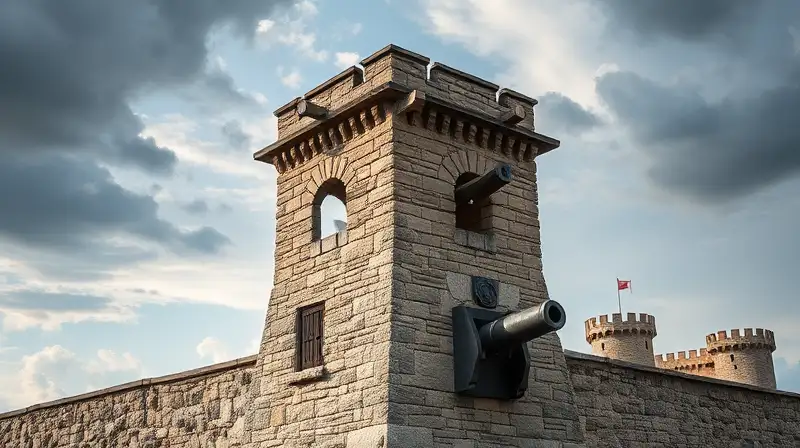 Torre de mortero fuerte defiende muralla medieval