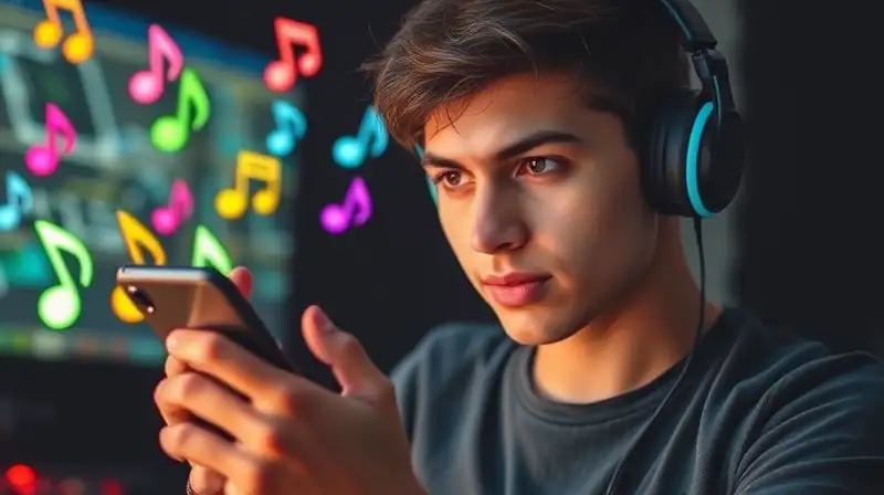 Gamer concentrado juega ritmo en smartphone