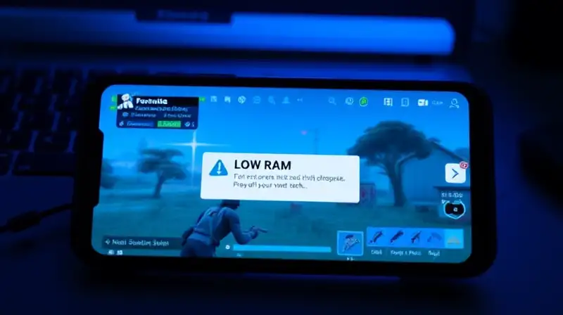 Smartphone muestra Fortnite con bajo rendimiento