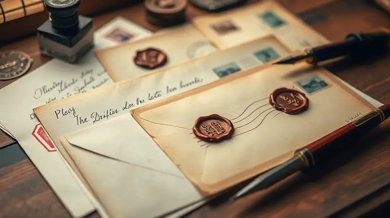 Cartas antiguas con sellos y luz cálida