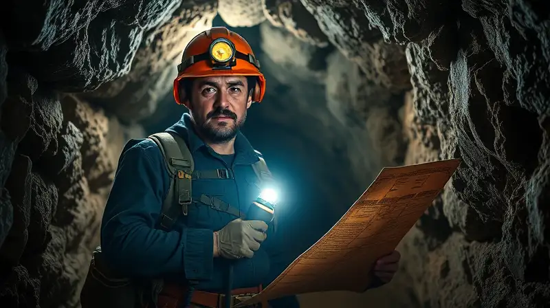 Explorador con equipo minería y mapa brillante