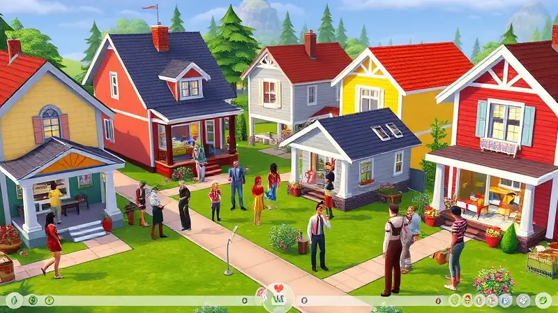 Vecindario Sims colorido y animado