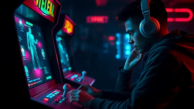 Gamer concentrado en habitación oscura cyberpunk