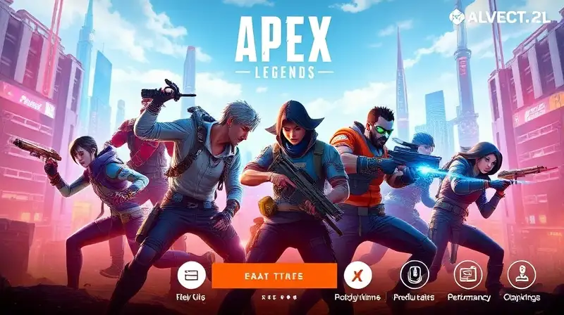 Personajes de Apex Legends en ciudad futurista