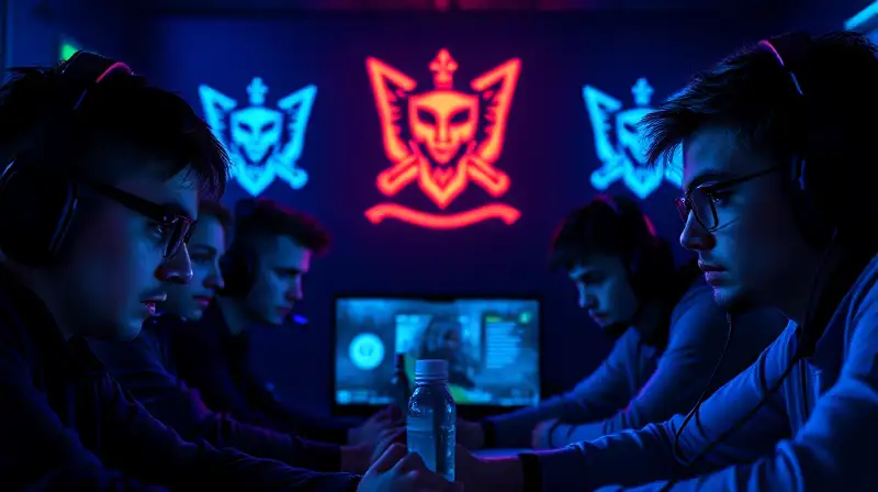 Clan gamer tenso en habitación tecnológica iluminada