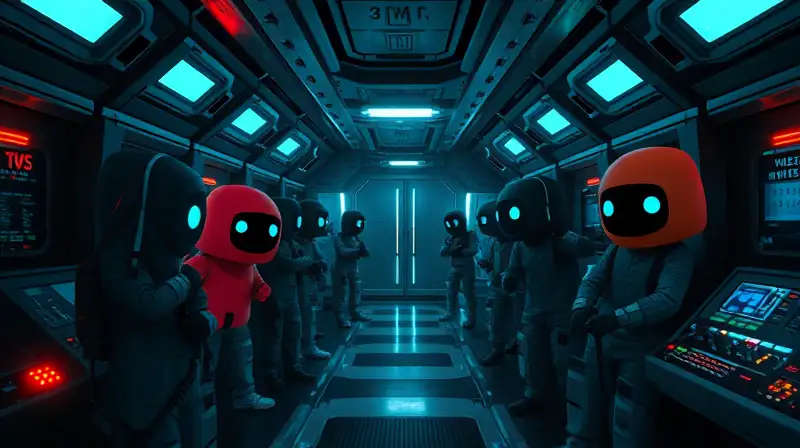 Personajes de Among Us en nave oscura