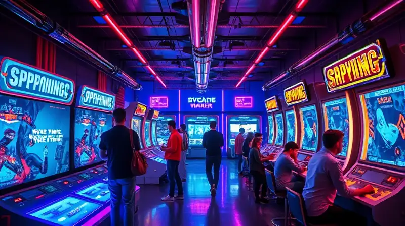 Sala arcade futurista con luces neón
