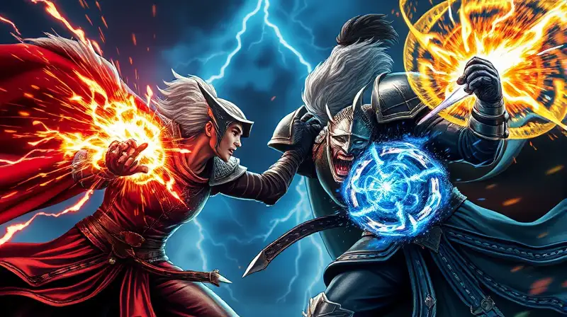 Héroes legendarios luchan en tormenta mágica