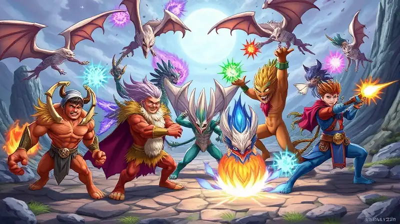 Amigos luchan juntos en paisaje fantástico