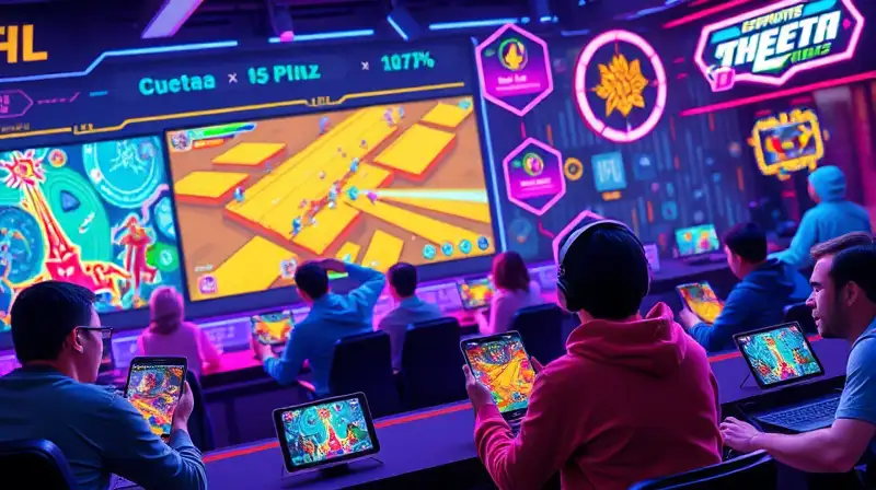 Jugadores coloridos compiten en arcade digital