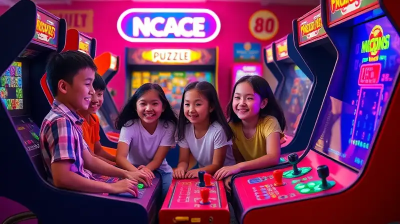 Personas de todas edades juegan arcade retro
