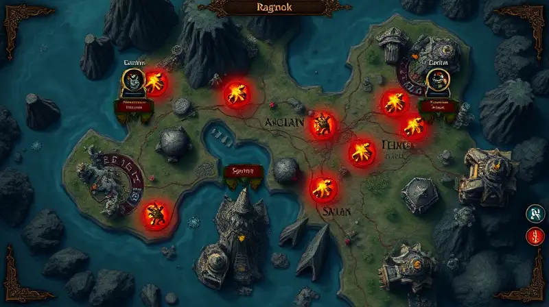 Mapa fantástico de Ragnarok con puntos estratégicos
