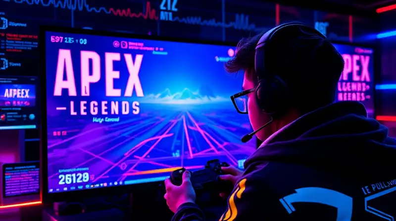 Gamer concentrado juega Apex Legends con energía