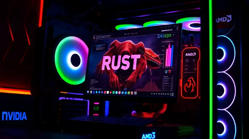 Setup gaming futurista con gráficos y logos