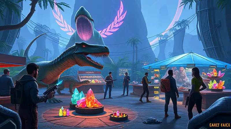 Juego futurista con comercio y dinosaurios