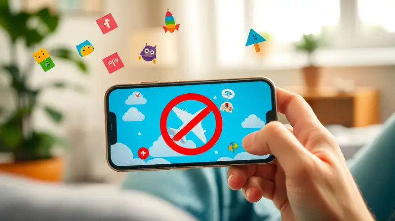 Persona relajada juega smartphone en modo avión