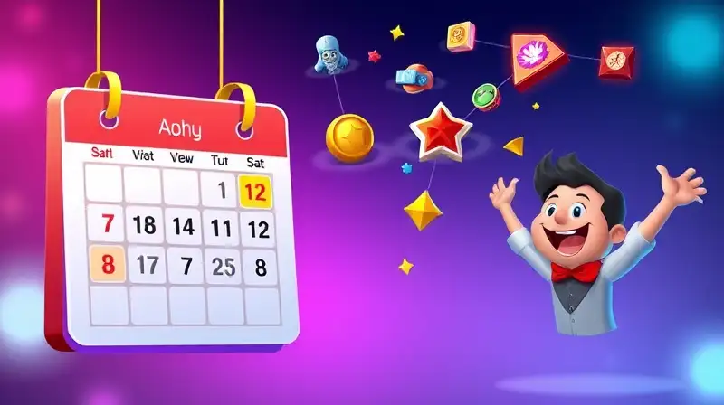 Calendario animado con recompensas y gamer feliz