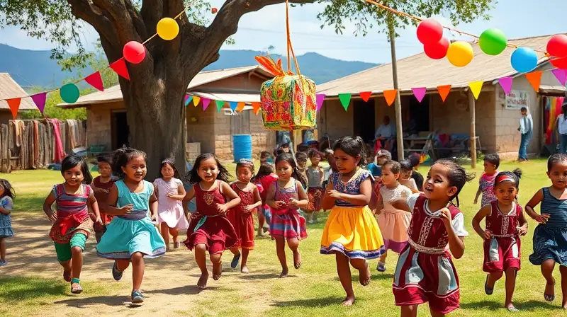 Niños felices juegan en fiesta tradicional